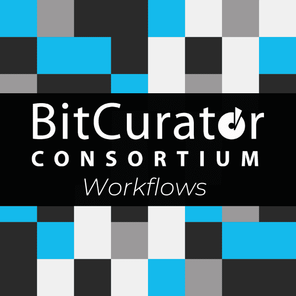 BitCurator Consortium Workflows. Blue, black, white, and gray squares in mosaic pattern